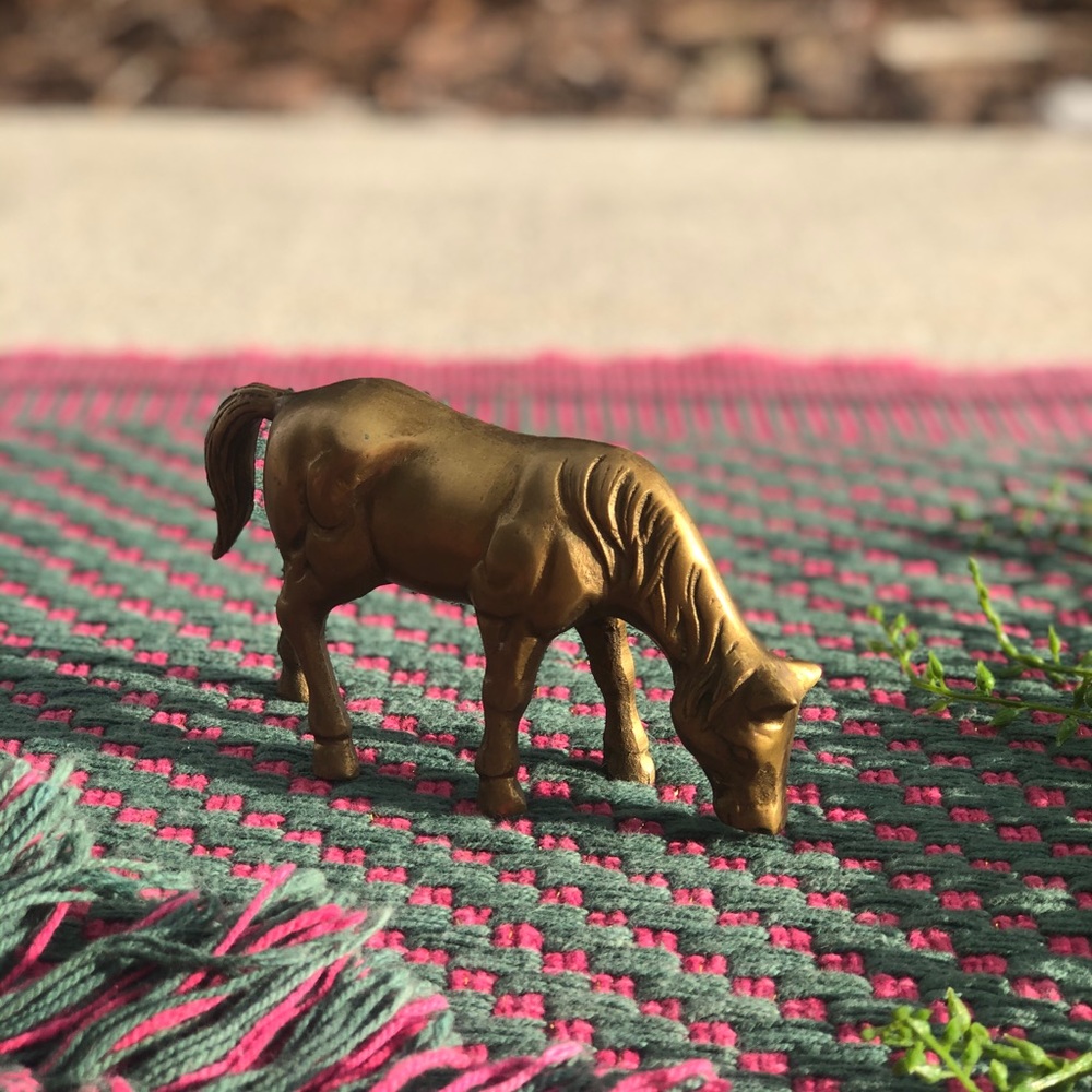 Vintage Brass Grazing Horse